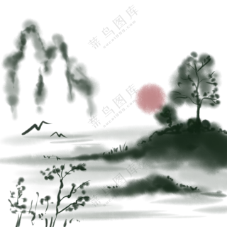 水墨远山意境写意山水画面(210)3000x3000