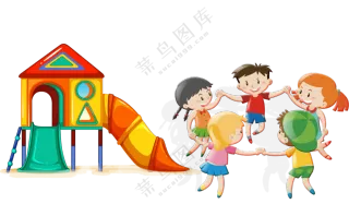 在滑滑梯旁玩耍的儿童免抠图片素材