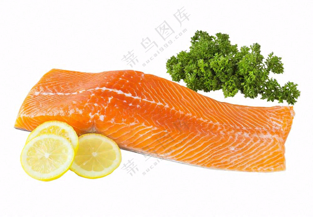 生鲜三文鱼刺身柠檬摄影图免抠