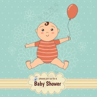 扁平卡通插画风格婴儿拿气球