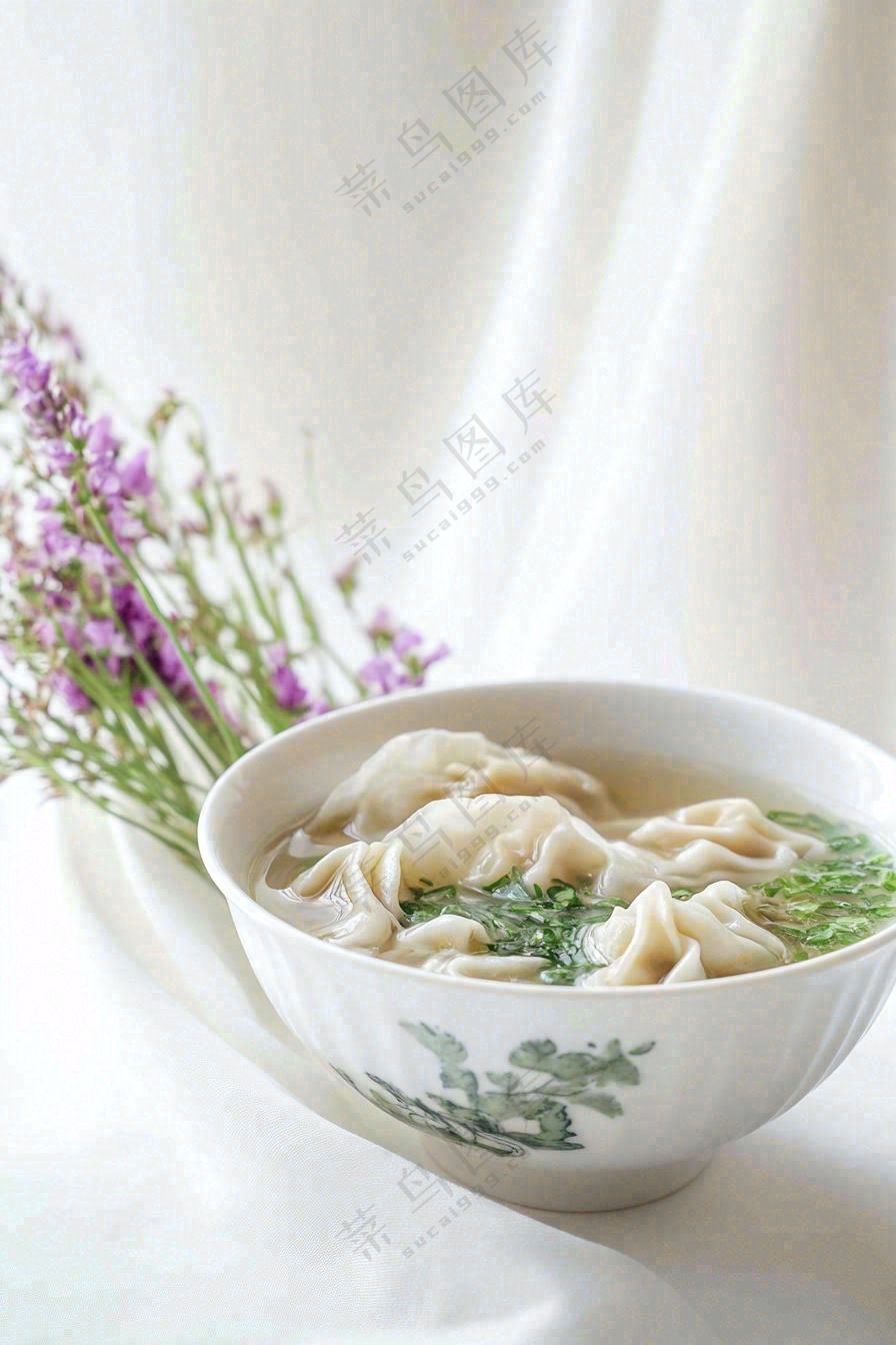 馄饨云吞面食美食摄影图