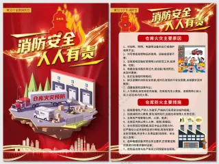 红色仓库消防宣传月安全海报