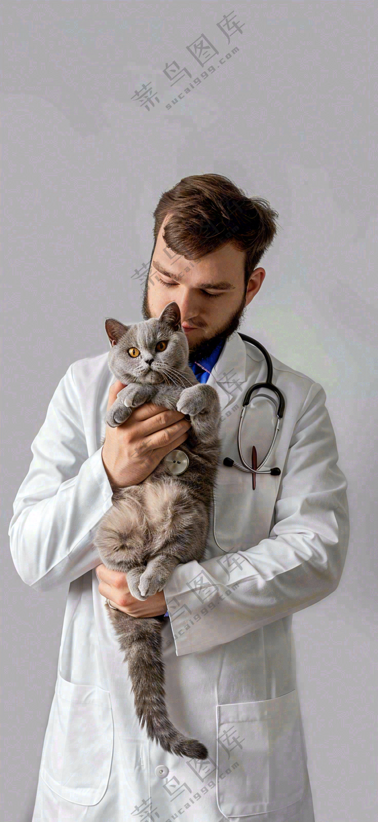 萌宠宠物医院医生抱着猫咪摄影图背景
