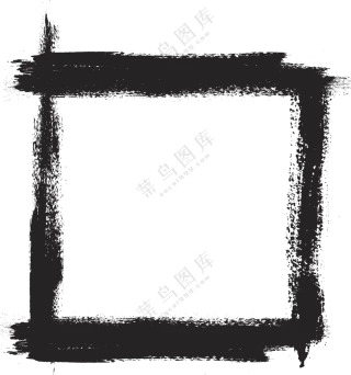 水墨笔触手绘方形边框免抠图片素材