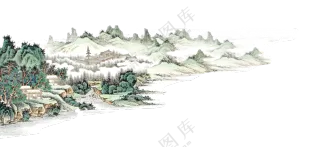 奇峰怪石房屋建筑绘画免抠图片素材