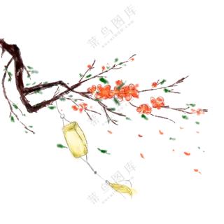 树枝上的花朵绘画效果免抠PNG图片