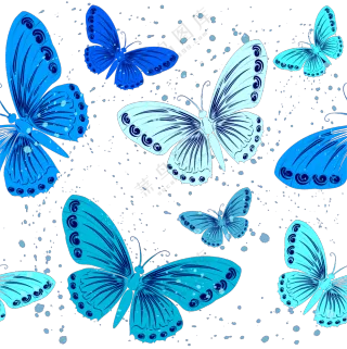四方连续无缝拼接蓝色蝴蝶免抠素材