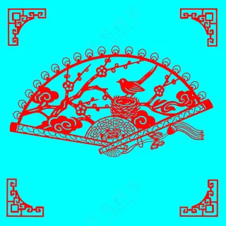 红色扇形喜上眉梢剪纸