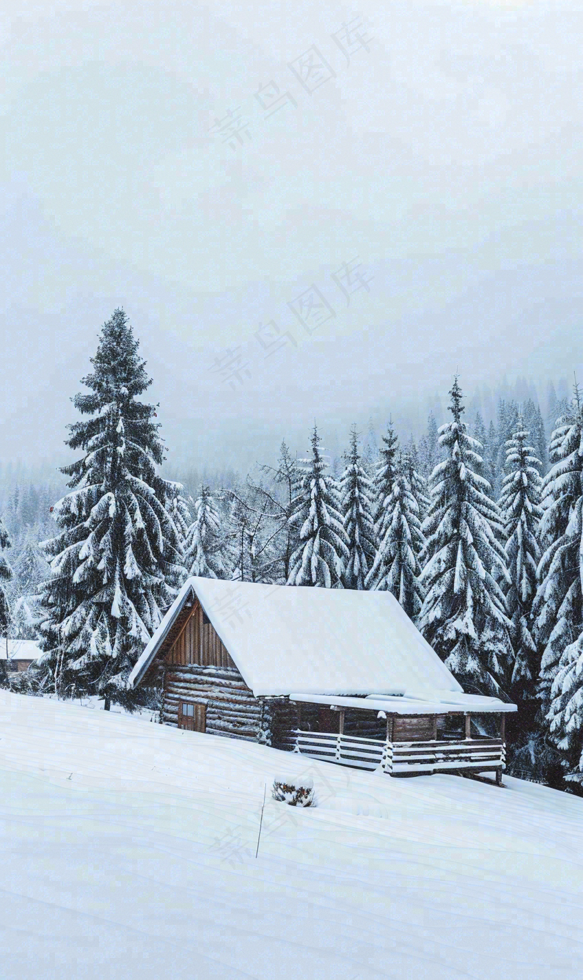 冬天寒冷白雪结冰小寒摄影图