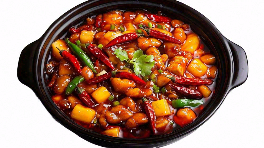 土豆炒鸡肉香辣美食摄影图免抠