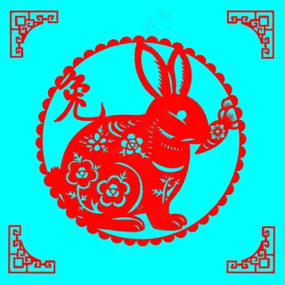 红色圆形兔子剪纸