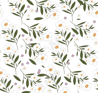 横向拼接连续绿叶白花图案免抠素材