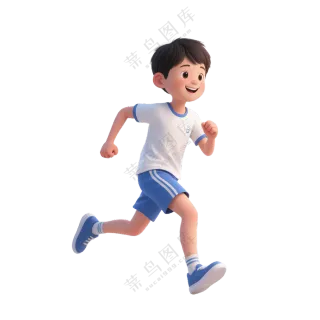 蓝+白色纯净3D风格跑步的男孩免抠PNG素材