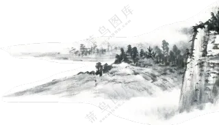 水墨手绘绘画创意高山树木PNG素材