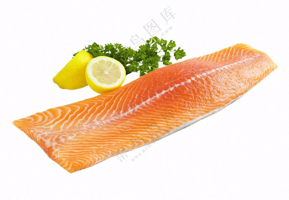生鲜三文鱼刺身柠檬摄影图免抠