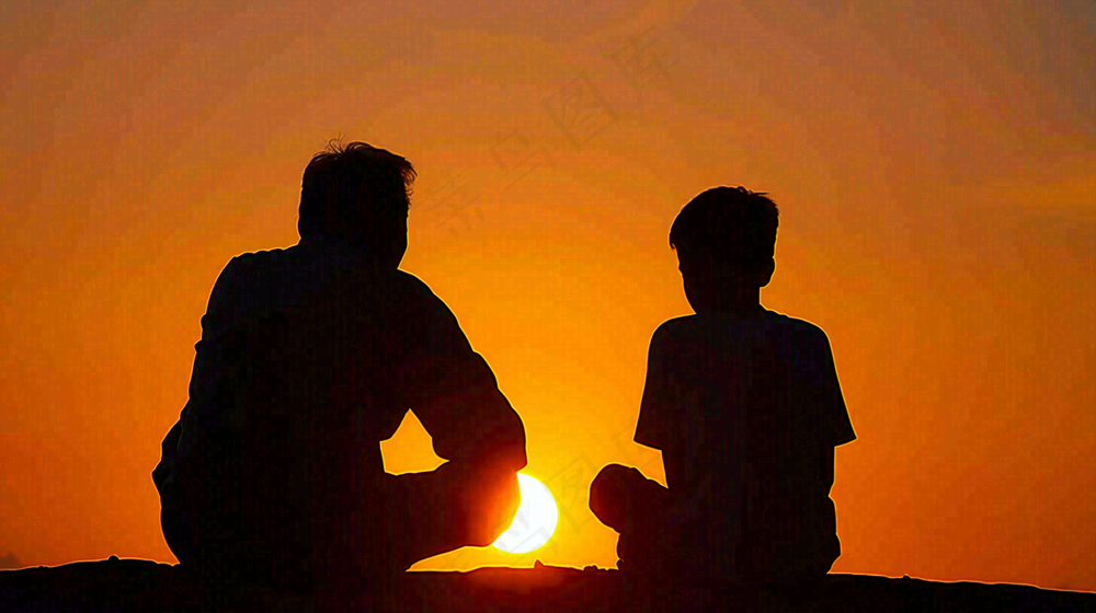 父亲节爸爸和孩子剪影亲情摄影图