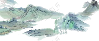 苍翠青山风景水墨绘画免抠PNG素材