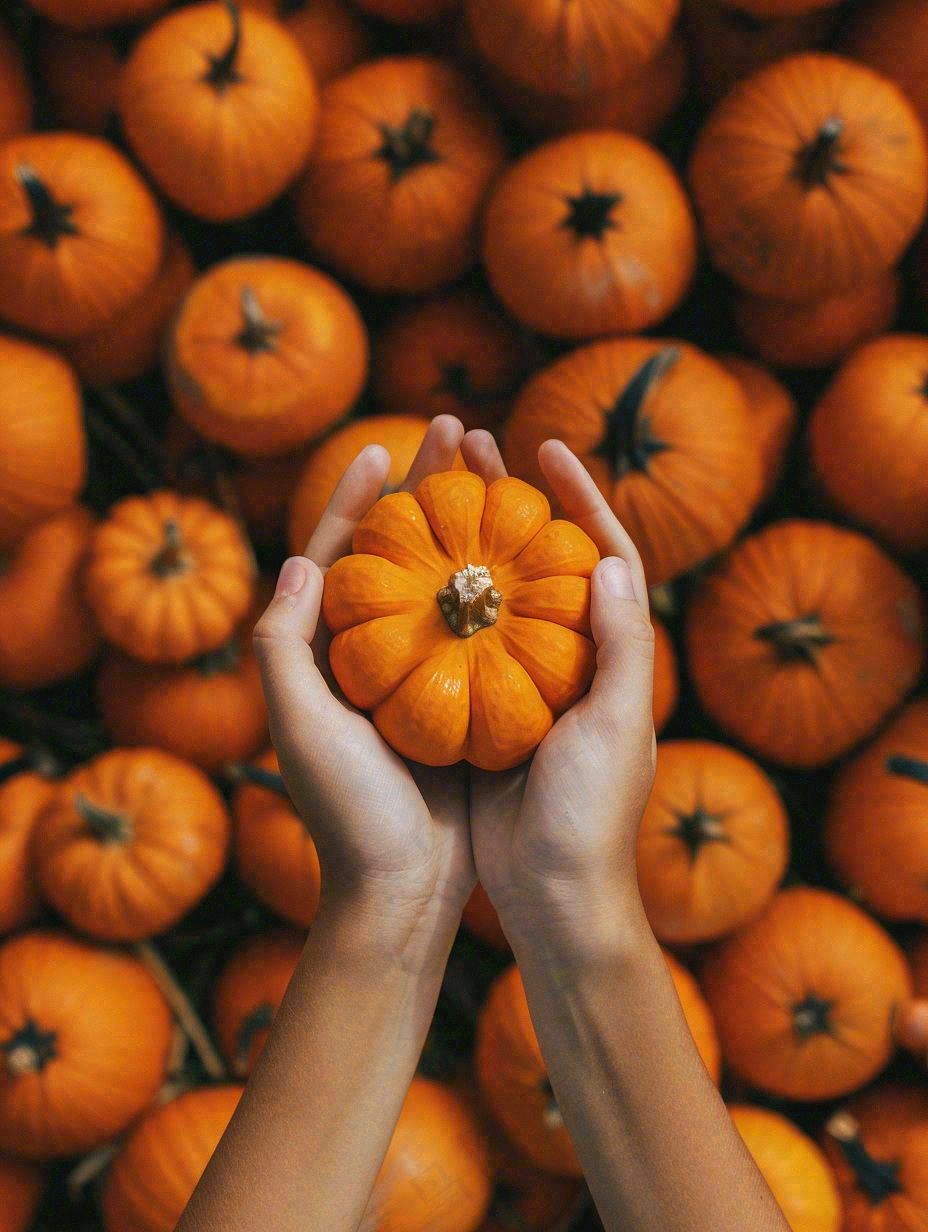 秋天秋收南瓜手捧南瓜实物摄影图