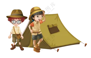户外露营帐篷人物插画
