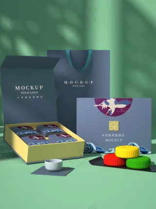 中式传统中秋节月饼礼盒包装psd样机009