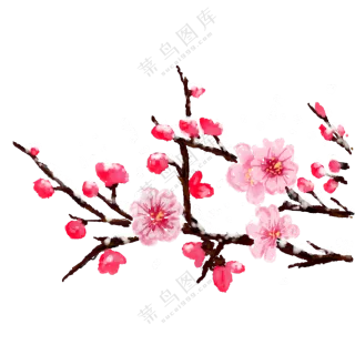 雪中的枝头上粉色梅花免抠PNG图片