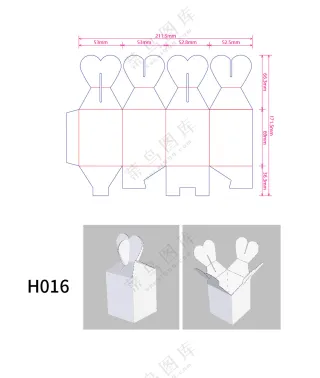 H016心形扣盖式包装盒刀版图异形盒刀模图包装设计