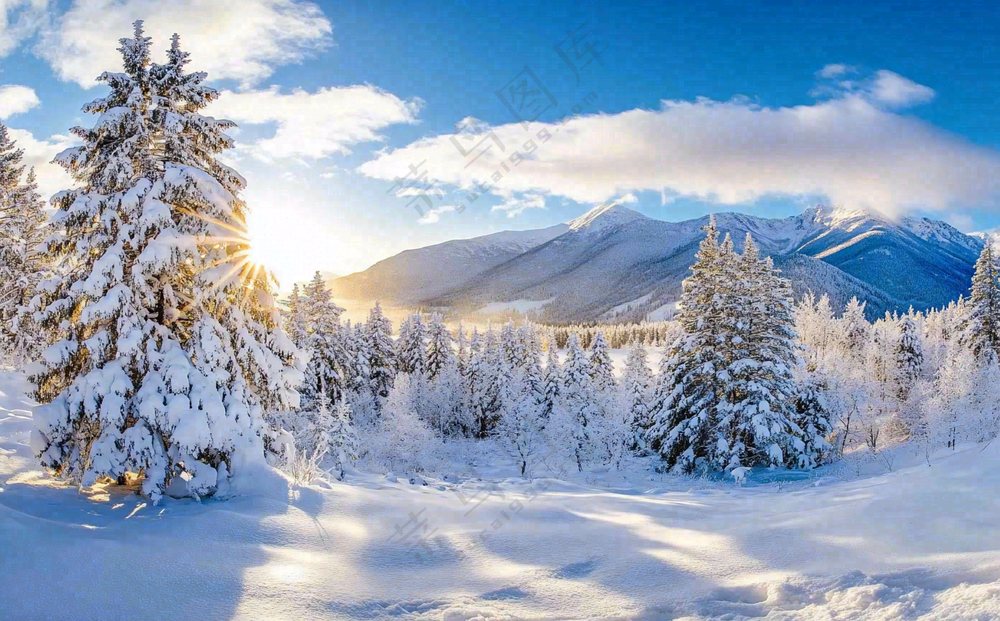 大雪雪山雾凇雪景大自然阳光摄影图
