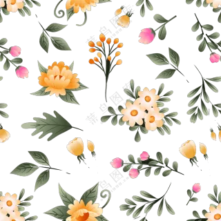 花朵藤蔓装饰元素无缝图案免抠素材