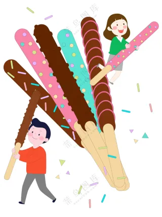 卡通扁平化巧克力棒奶油棒甜品零食可爱插画