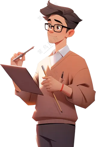 拿画笔画画的男人卡通绘画PNG图片