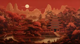 红色风古典插画