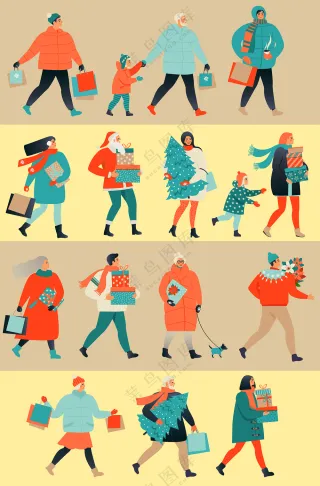 逛街购物行人插画元素大合集