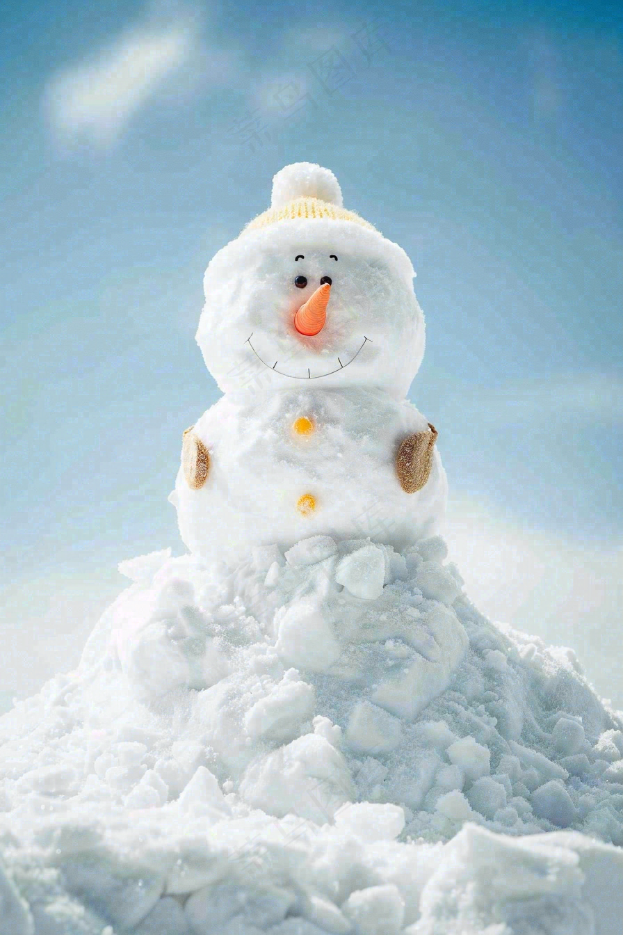 冬天雪地里的雪人可爱唯美立冬冬至小雪大雪摄影图