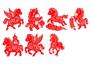马 剪纸 飞马 新年 红色
