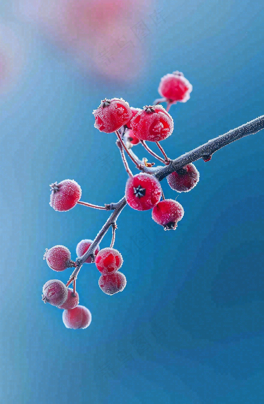 冬天白霜覆盖的红色覆盆子寒冷霜降摄影图
