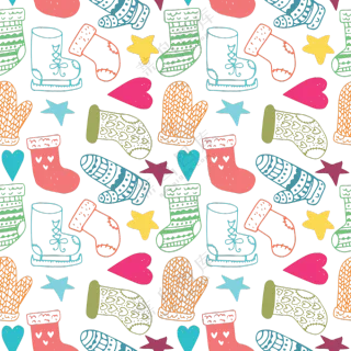 手绘线描多彩袜子与手套等免抠素材