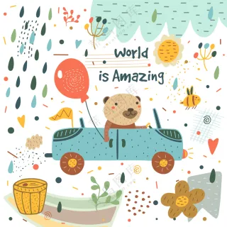 森系卡通可爱Q版插画手绘儿童话动物兔子大象背景底纹UI矢量素材 (3)