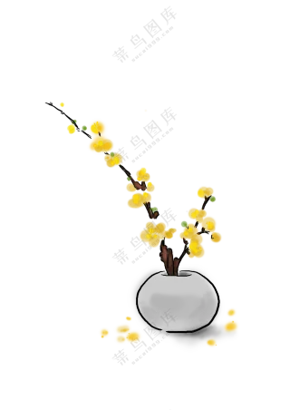 花瓶里的黄色花枝景观免抠图片素材