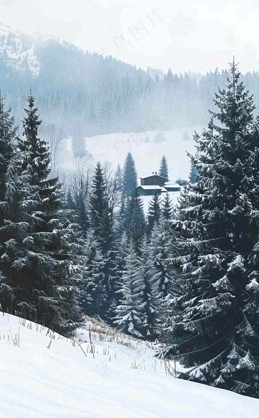 冬天寒冷白雪结冰小寒摄影图