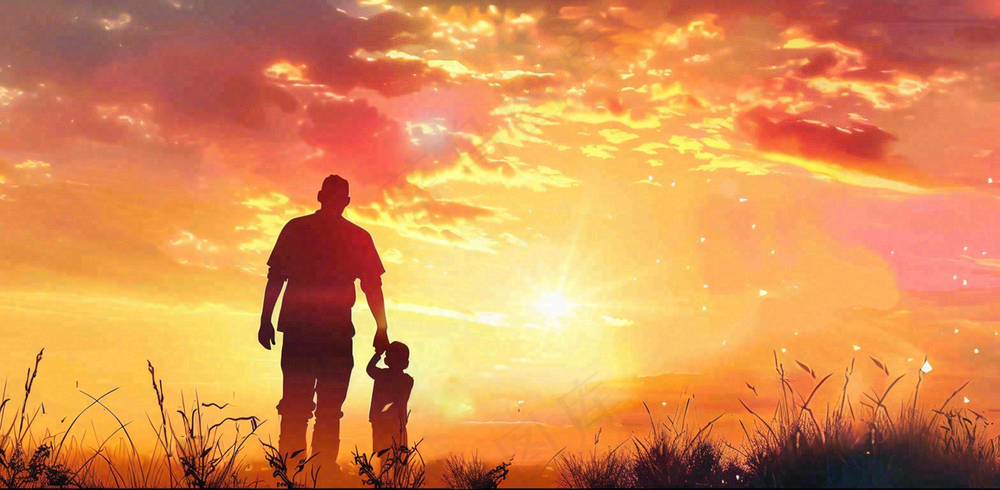 父亲节爸爸和孩子剪影亲情摄影图