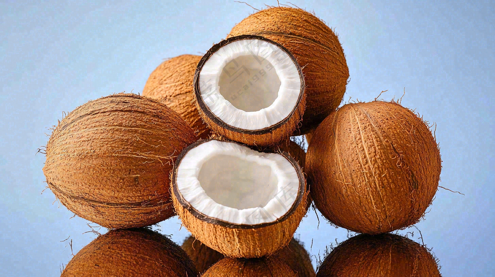 椰子椰壳椰肉摄影图