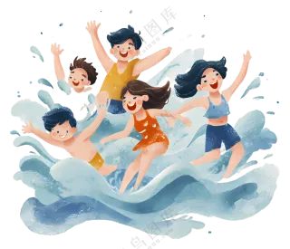 水中玩耍的儿 童