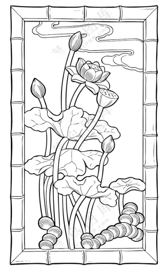 黑色简约莲花雕刻图案