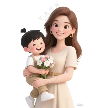 卡通亲子3D人物  母亲节 母爱