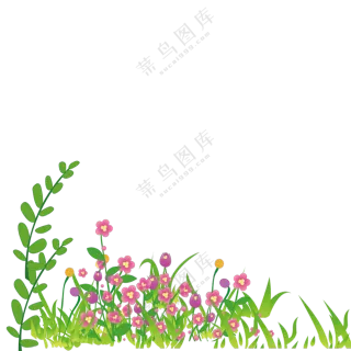 手绘卡通效果的花草丛装饰图片素材