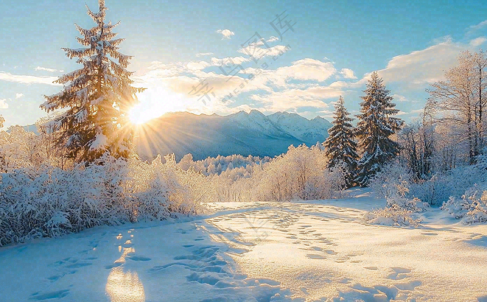 大雪雪山雾凇雪景大自然阳光摄影图