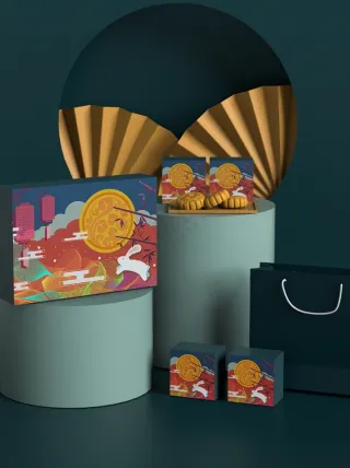 中式传统中秋节月饼礼盒包装psd样机023