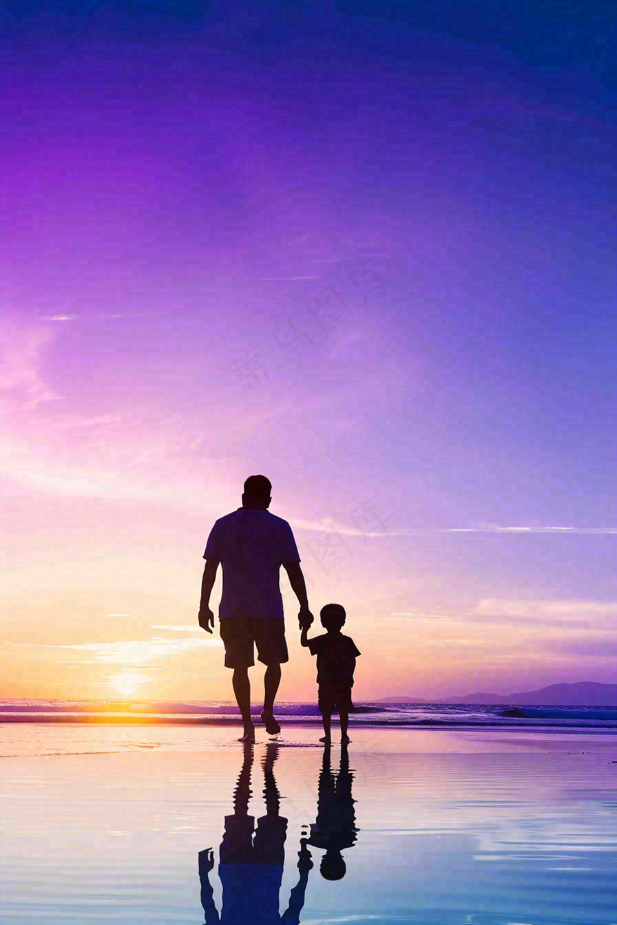 父亲节爸爸和孩子剪影亲情摄影图