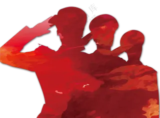 红色敬军礼的军人剪影免抠图片素材