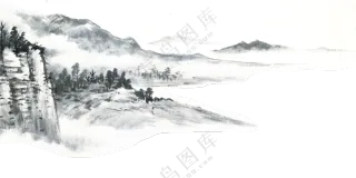 水墨中国风山水画免抠PNG图片素材